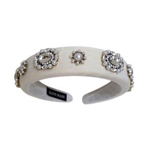 White Pearl Crystal Embellished Headband Padded Bridal Hair Accessory